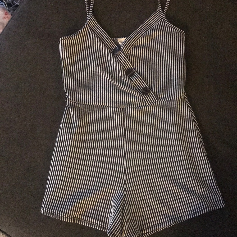 White and black strip romper
